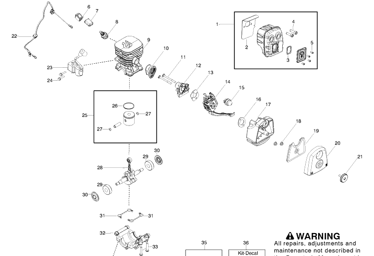 Engine Diagram and Parts List for 125B 2010-01 Husqvarna Leaf Blower / Vacuum