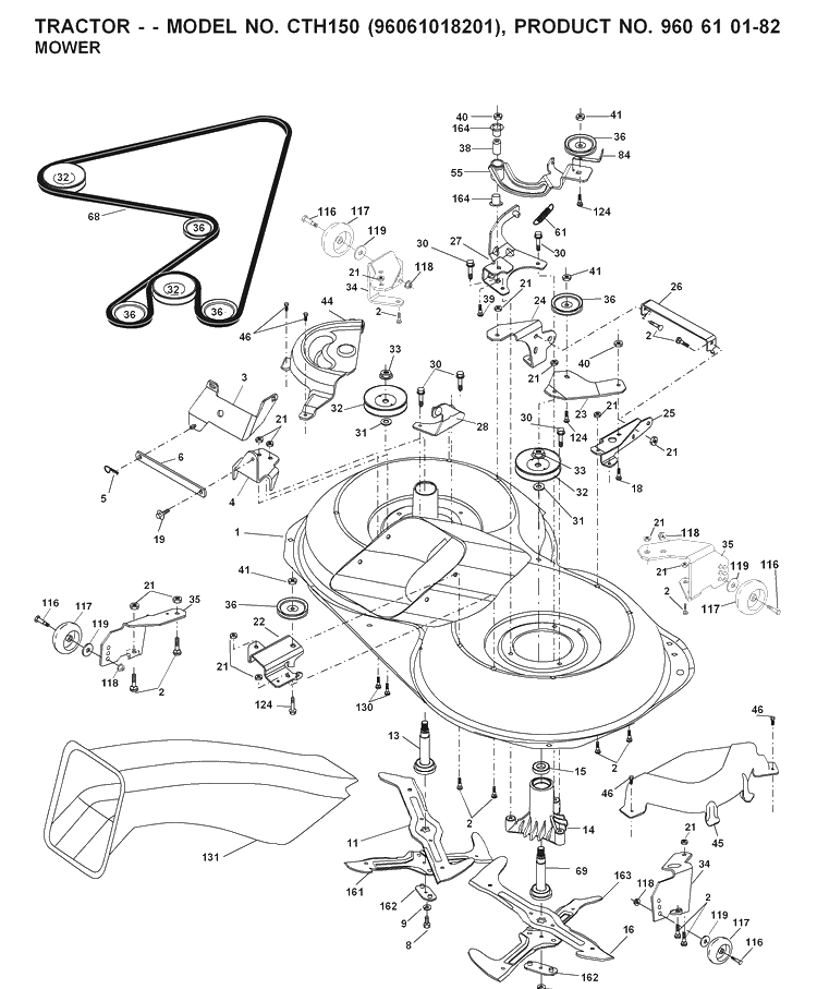 Mower Deck / Cutting Deck Diagram and Parts List for CTH150 (96061018201)(2007-05) Husqvarna Lawn Tractor