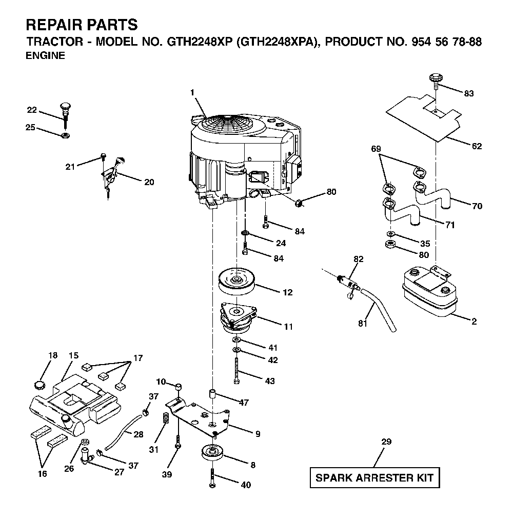 Engine Diagram and Parts List for GTH2248XP (GTH2248 XPA, 954567888)(2002-01) Husqvarna Lawn Tractor