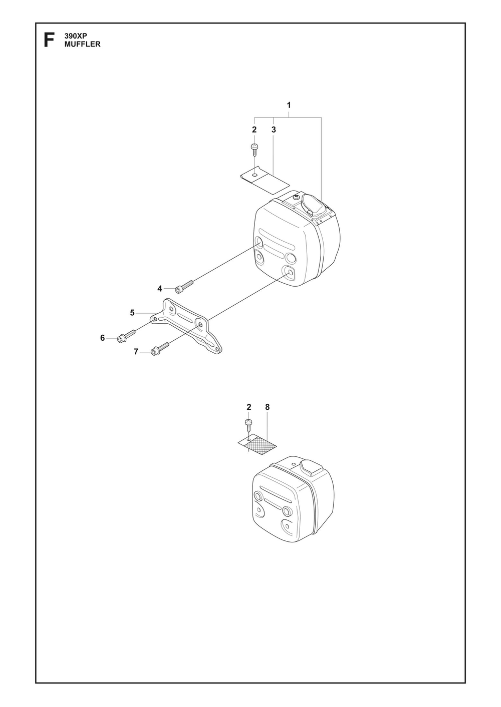 Muffler Diagram and Parts List for 390XP-390XPG 390 XP W - 390 XP GW Husqvarna Chainsaw
