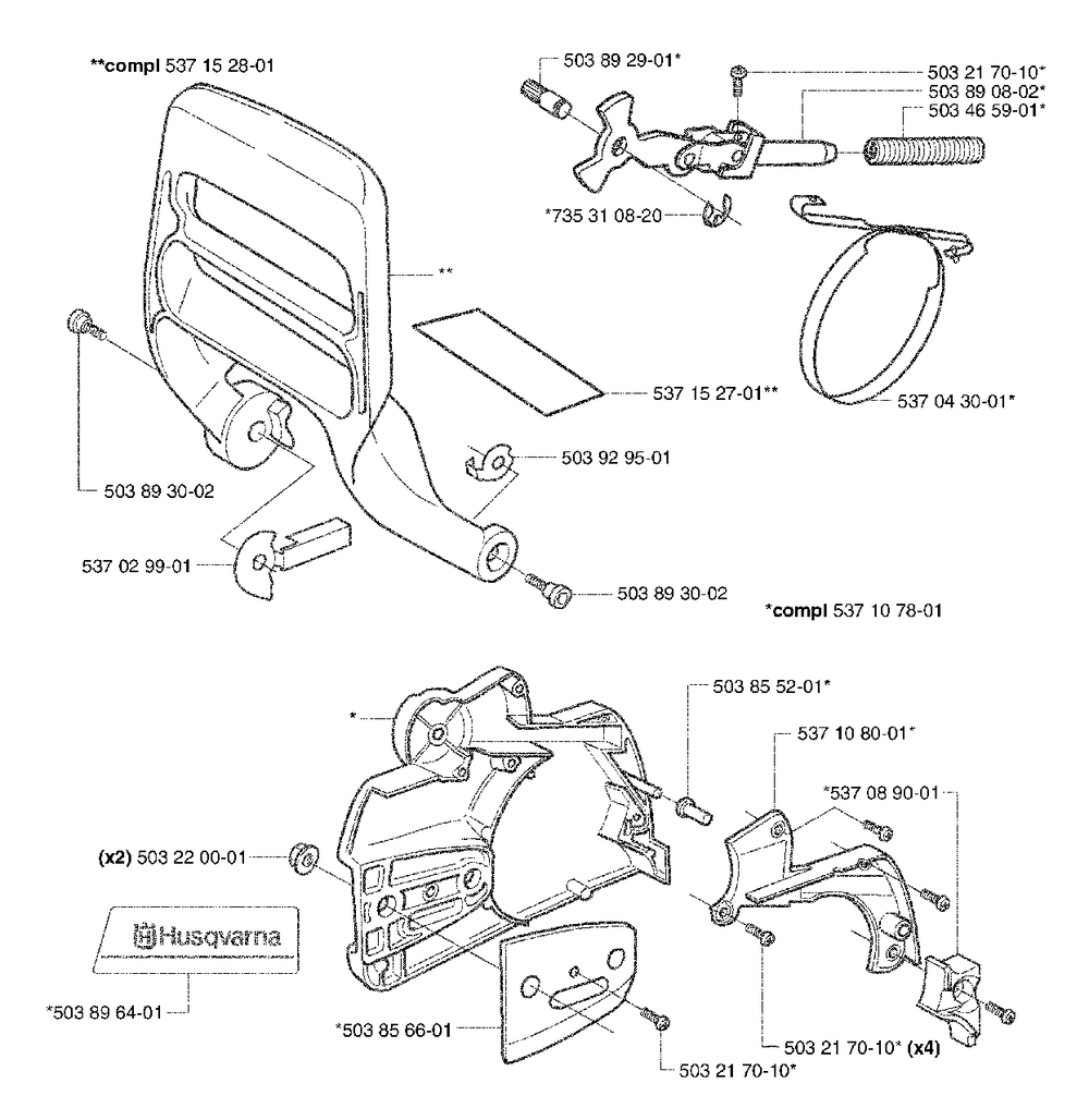 Chain Brake Diagram and Parts List for 353EPA 2002-09 Husqvarna Chainsaw