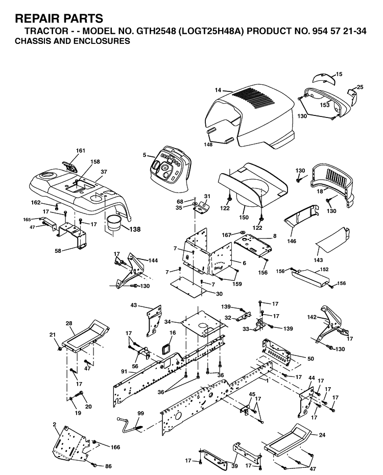 Chassis And Enclosures Diagram and Parts List for GTH2548-LOGT25H48A 2003-12 Husqvarna Lawn Tractor