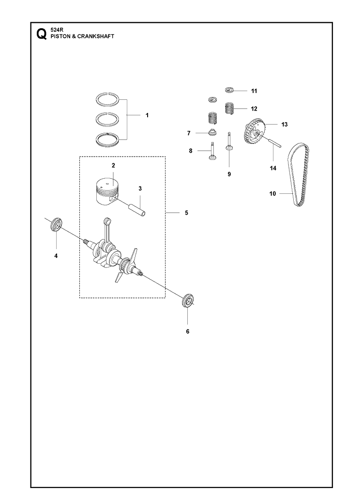 Piston And Crankshaft Diagram and Parts List for 524R 2020-11 Husqvarna Brush Cutter