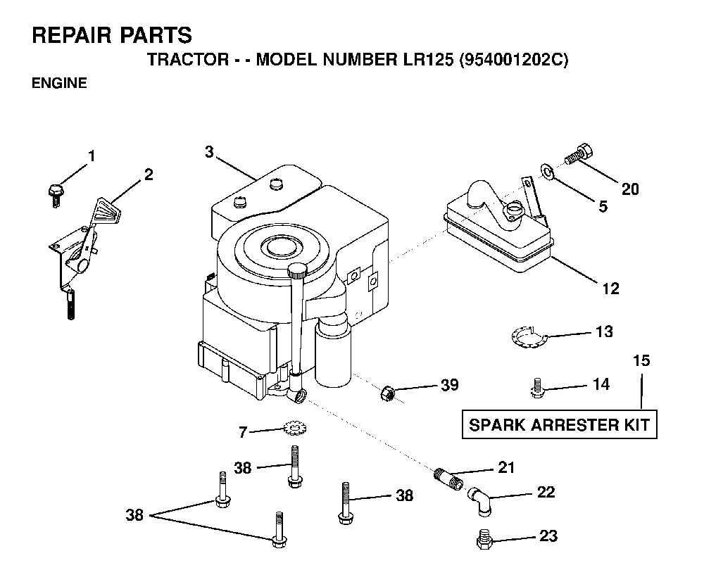 Engine Diagram and Parts List for LR125 (954001202C)(1995-03) Husqvarna Lawn Tractor