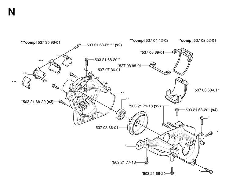 Crankcase And Clutchdrum Diagram and Parts List for 326HE3 (X-SERIES)(20054000001-20090900000) Husqvarna Hedge Trimmer