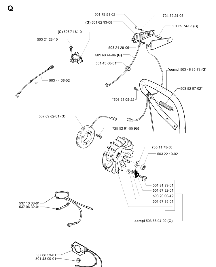 Electrical Diagram and Parts List for 395XP/ (XPG)(20030100001-20051800000) Husqvarna Chainsaw