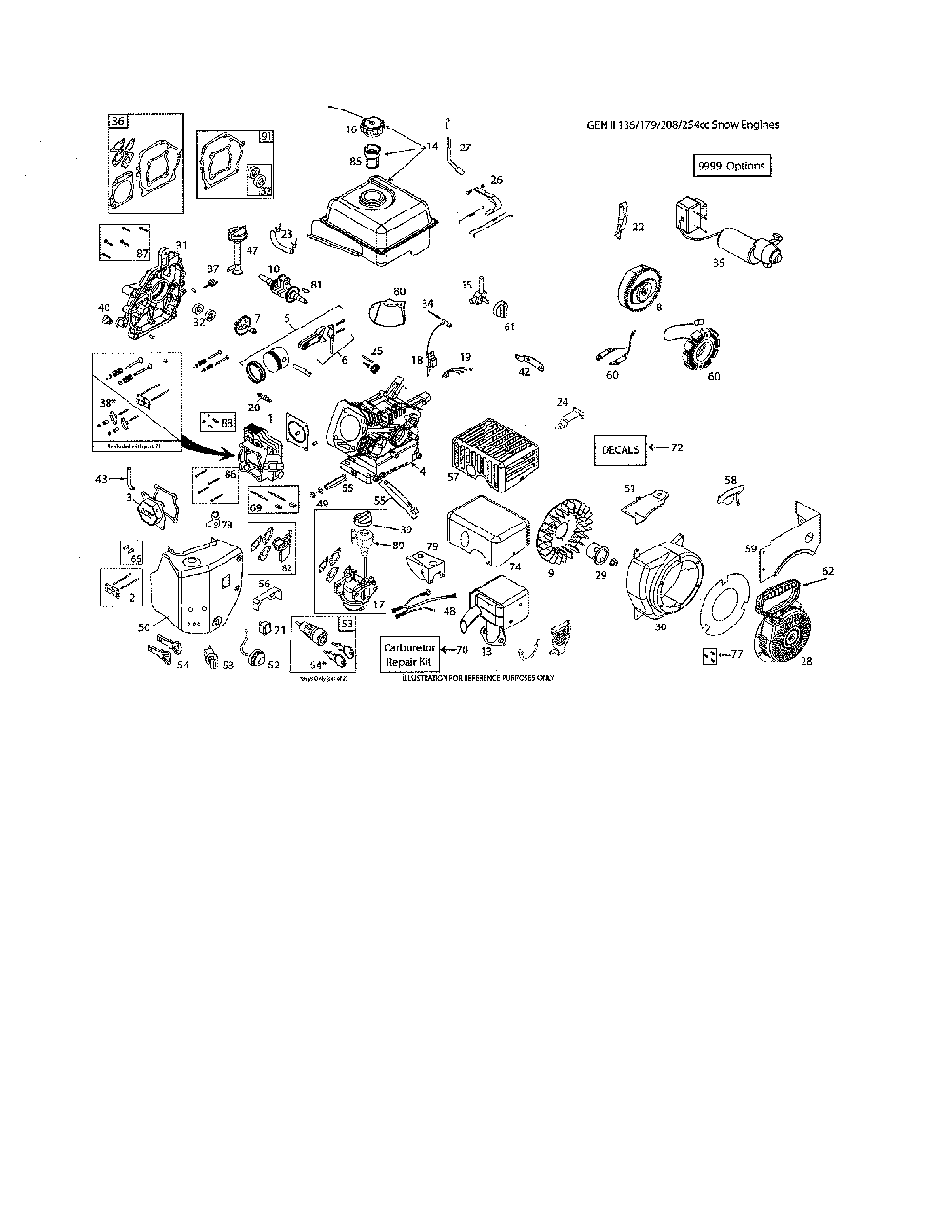 Engine, lct Diagram and Parts List for ST224-96193009602  Husqvarna Snow Blower