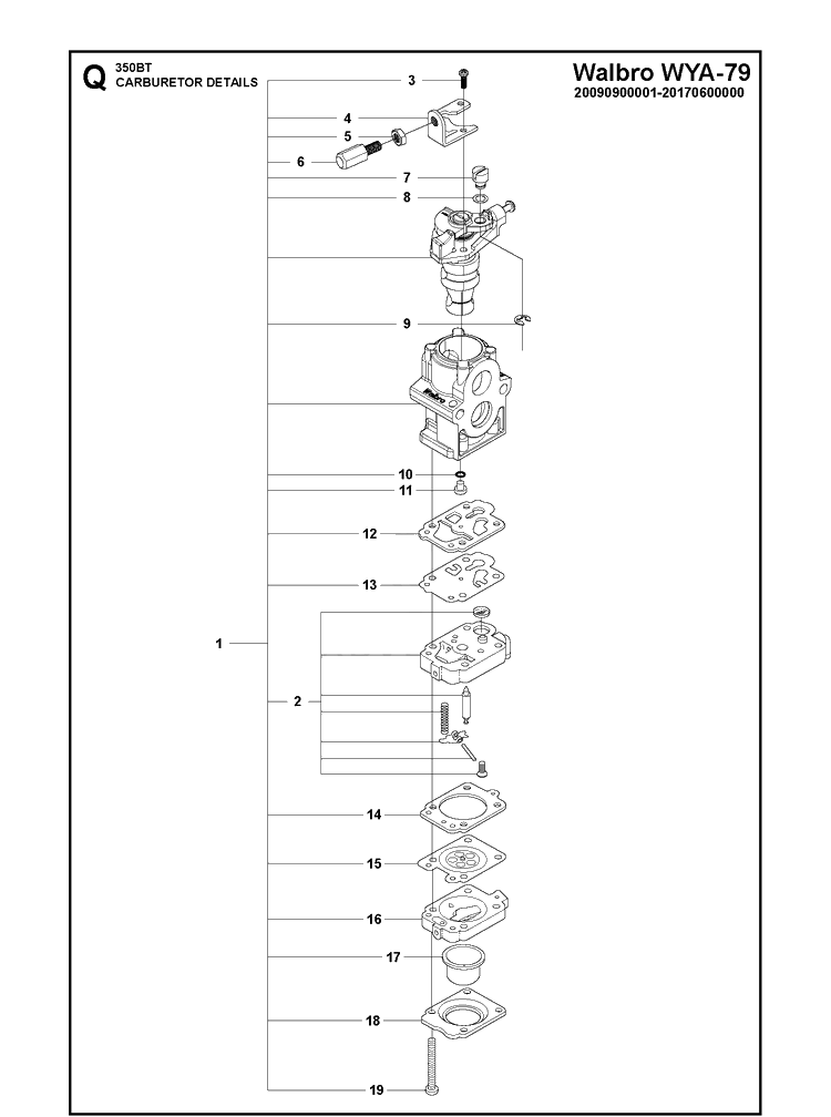 Carburetor Details Diagram and Parts List for 350BT  Husqvarna Leaf Blower / Vacuum