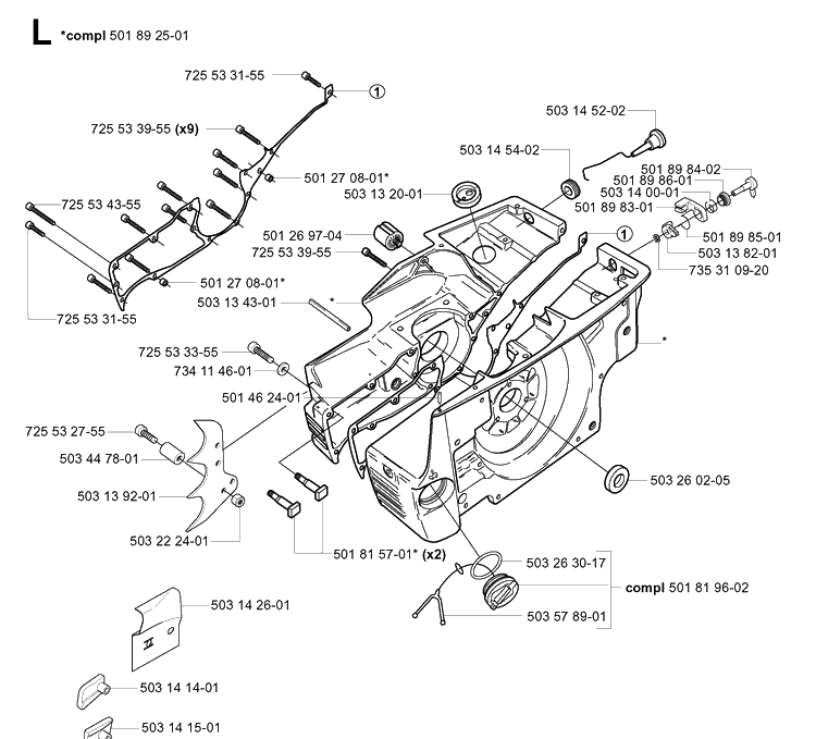 Crankcase Diagram and Parts List for 3120 20013500001-Current Husqvarna Chainsaw