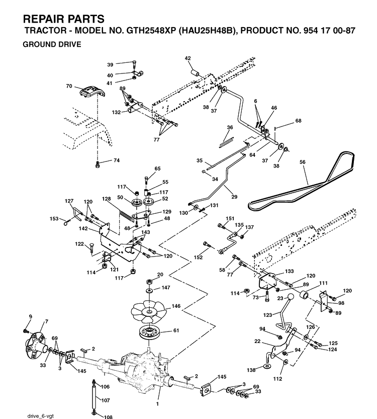 Drive Diagram and Parts List for GTH2548XP (HAU25H48B)(2004-01) Husqvarna Lawn Tractor