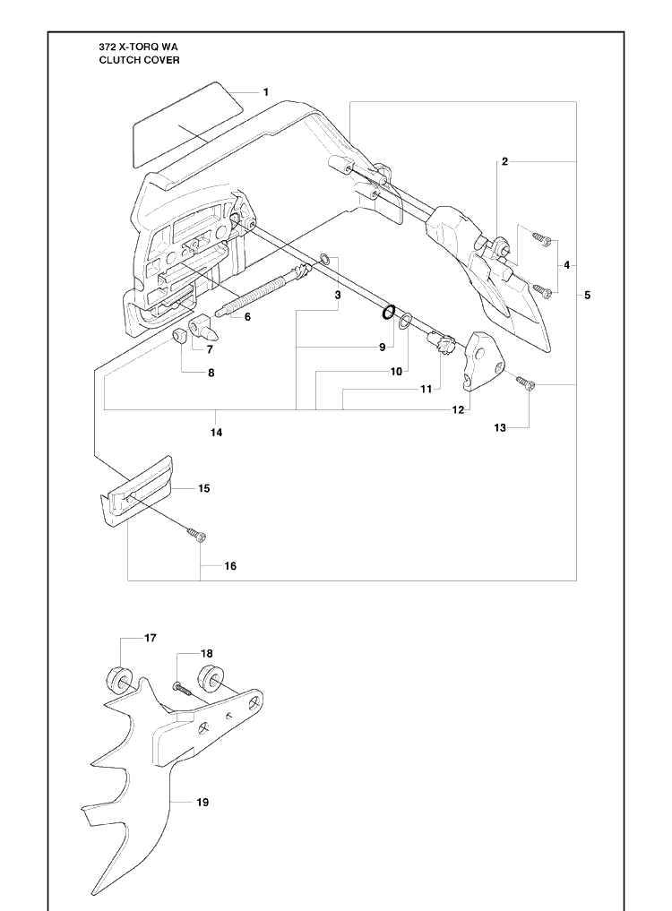 Clutch Cover 1 Diagram and Parts List for 372 (X-TORQ)(2010-04) Husqvarna Chainsaw