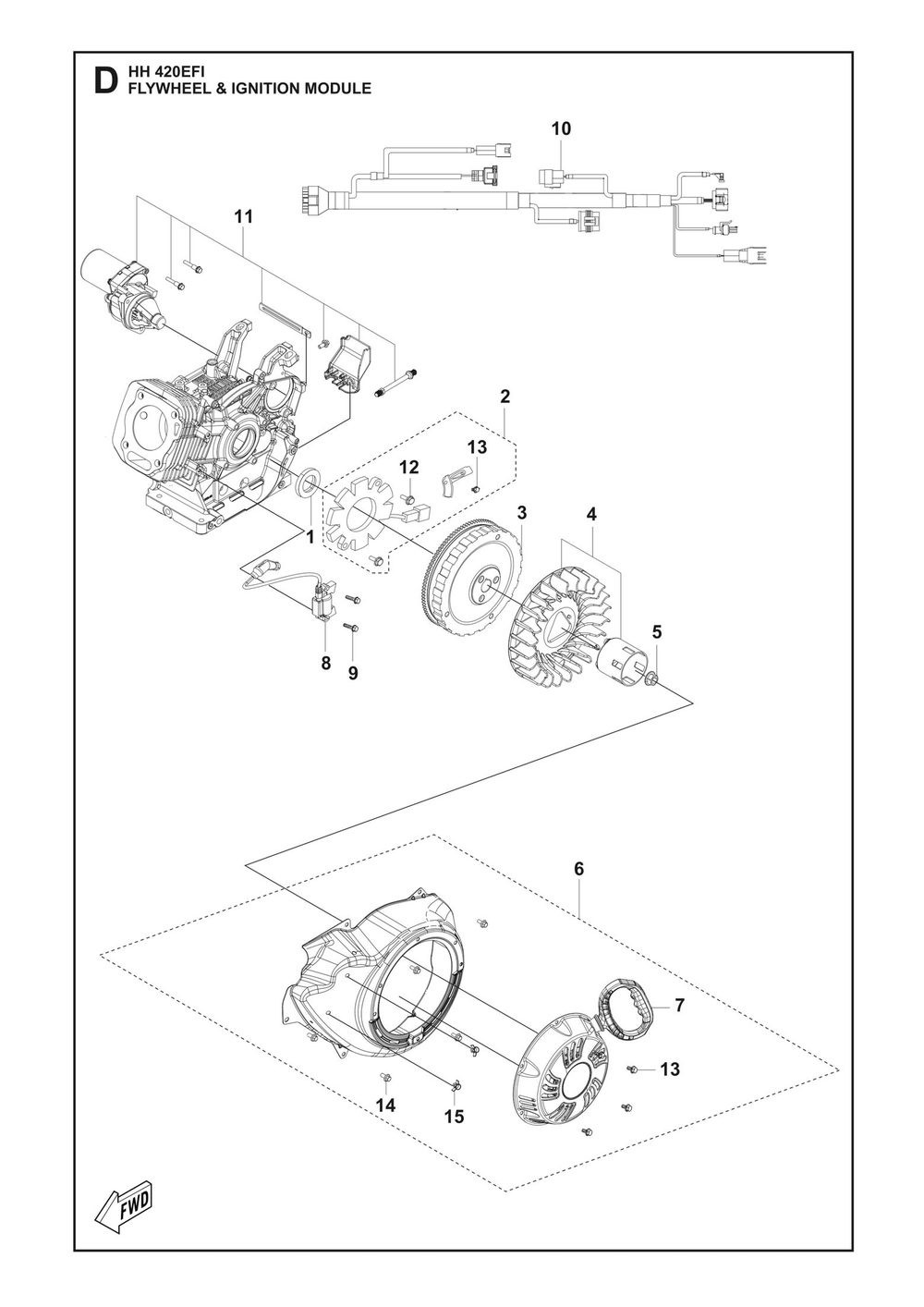 Flywheel And Ignition Assembly Diagram and Parts List for HH420EFI 598610501, 598610502 Husqvarna Engine