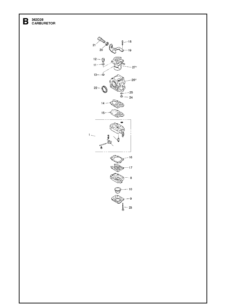 Carburetor Diagram and Parts List for 362-MA18 2010-02 Husqvarna Leaf Blower / Vacuum