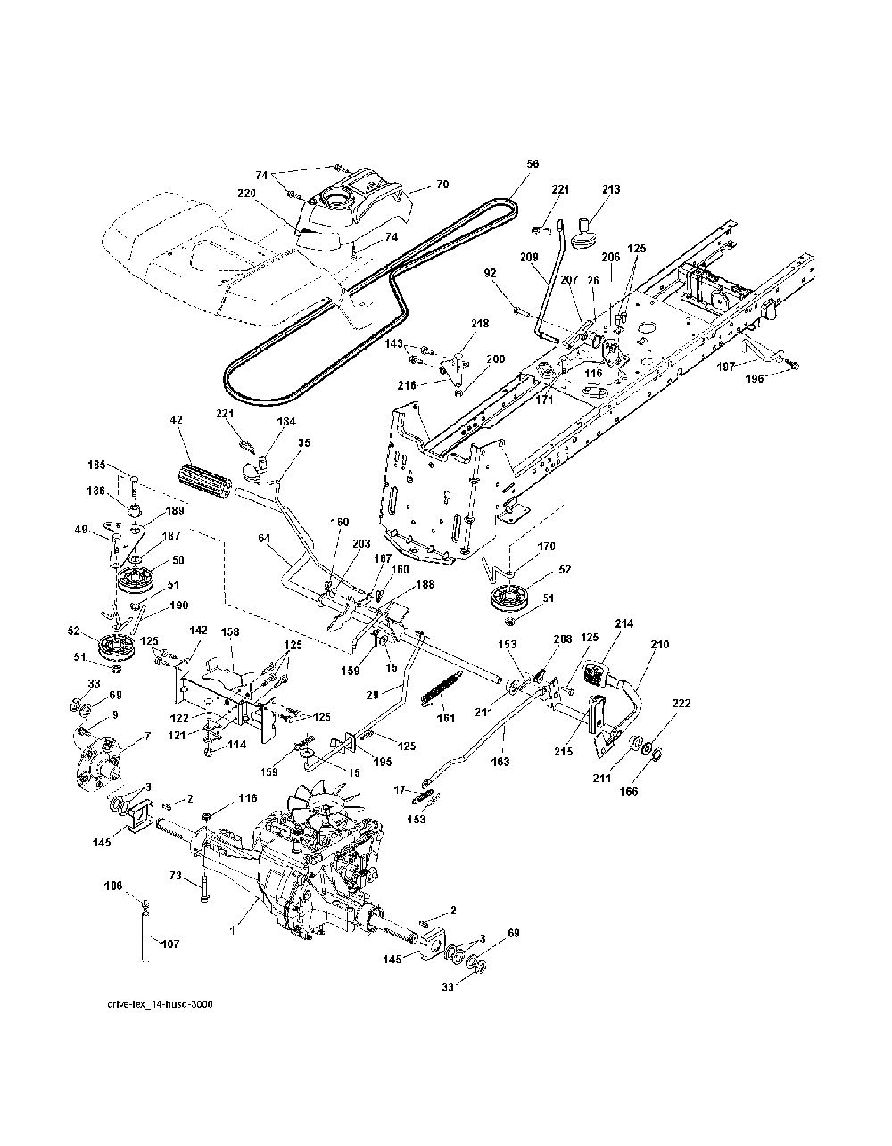 Drive Diagram and Parts List for GTH260TWIN (96041004501)(2007-10) Husqvarna Lawn Tractor