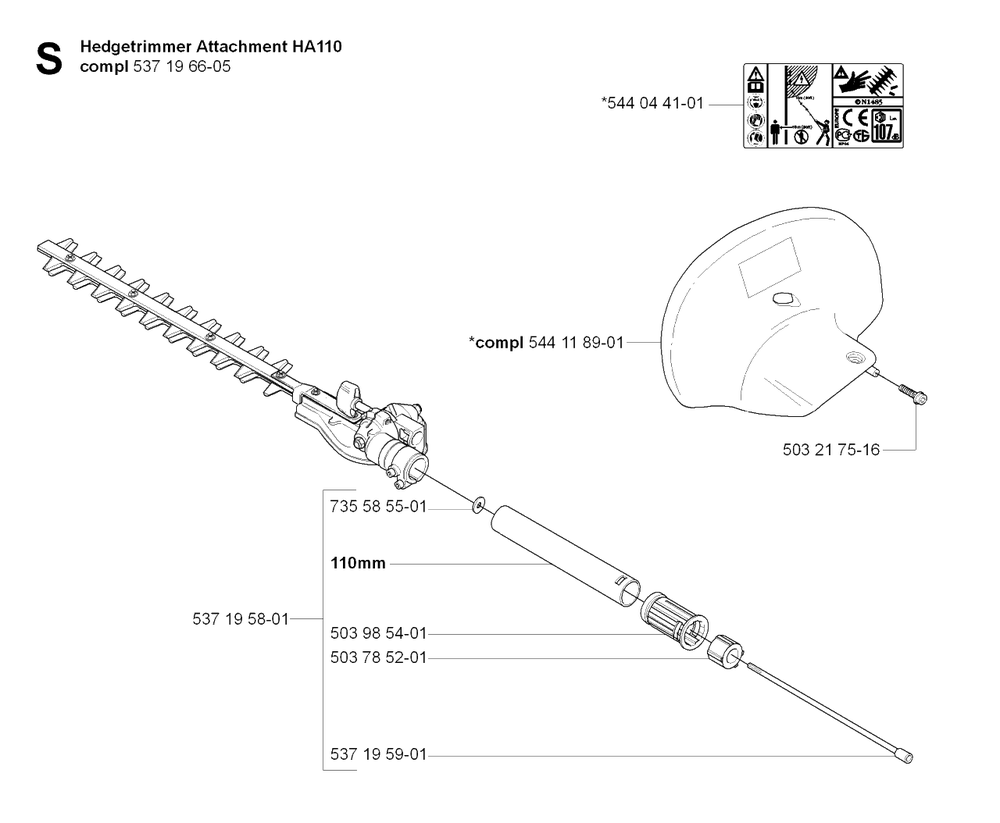 Cutting Equipment 4 Diagram and Parts List for HA110 20054000001 & Above Husqvarna Trimmer