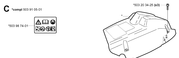 Cover Diagram and Parts List for 345 20013500001-20030100000 Husqvarna Chainsaw