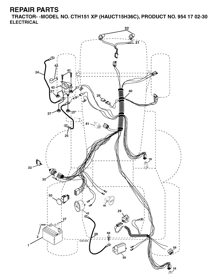 Electrical Diagram and Parts List for CTH151XP (HAUCT15H36C)(2004-09) Husqvarna Lawn Tractor