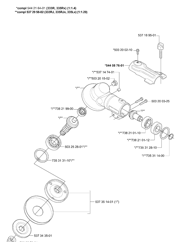 Gear Head Diagram and Parts List for 335RJX 2006-05 Husqvarna Trimmer