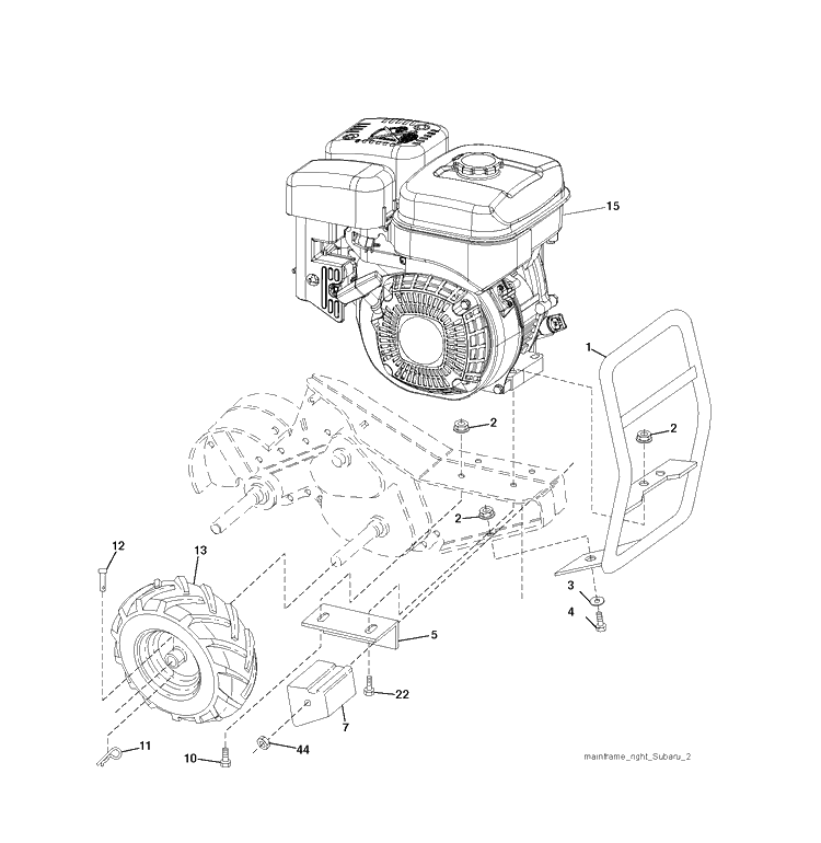 Mainframe, Right Side Diagram and Parts List for TR430 (96091001600)(2010-01) Husqvarna Cultivator
