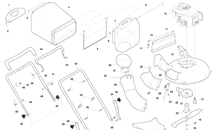Handle And Deck Assembly Diagram and Parts List for 65RSW21HVB (65C21HVB)(917374781)(2003-10) Husqvarna Lawn Mower