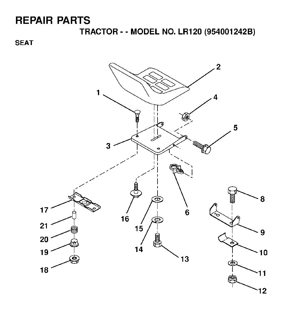 Seat Diagram and Parts List for LR120 (954001242B)(1995-02) Husqvarna Lawn Tractor