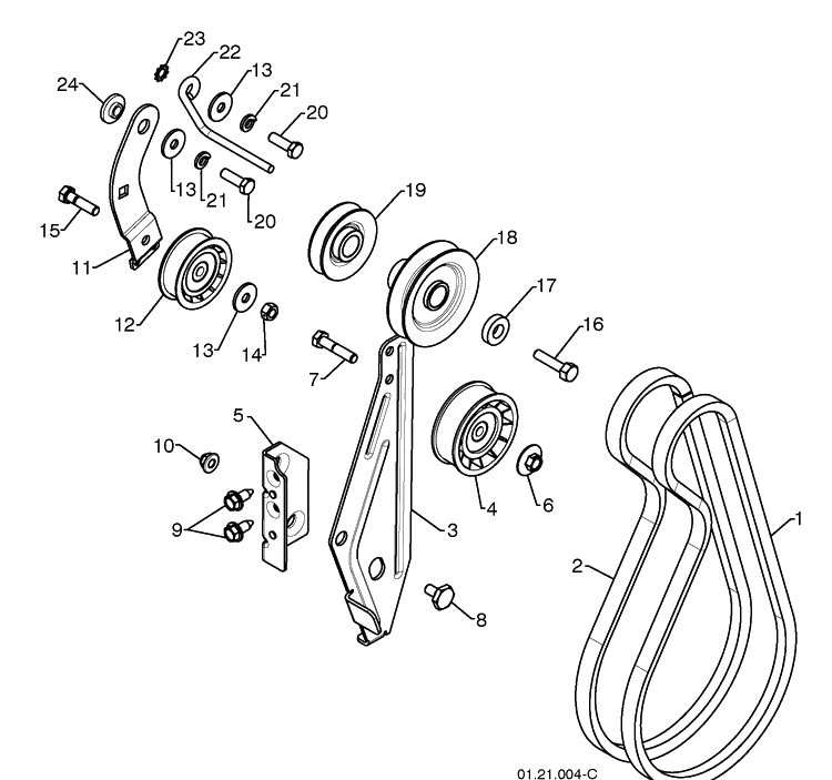 Chassis / Pulleys 4 Diagram and Parts List for 11524E (96193006600)(2010-05) Husqvarna Snow Blower