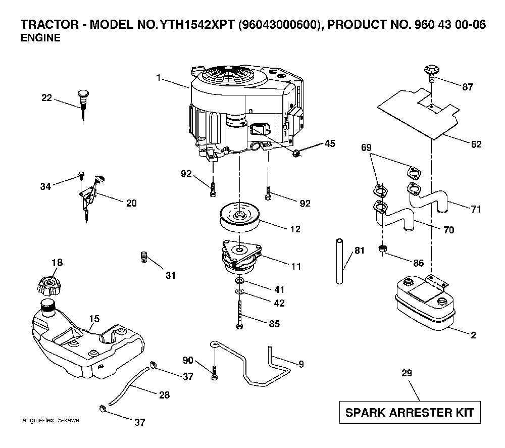 Engine Diagram and Parts List for YTH1542XPT (96043000600)(2006-01) Husqvarna Lawn Tractor