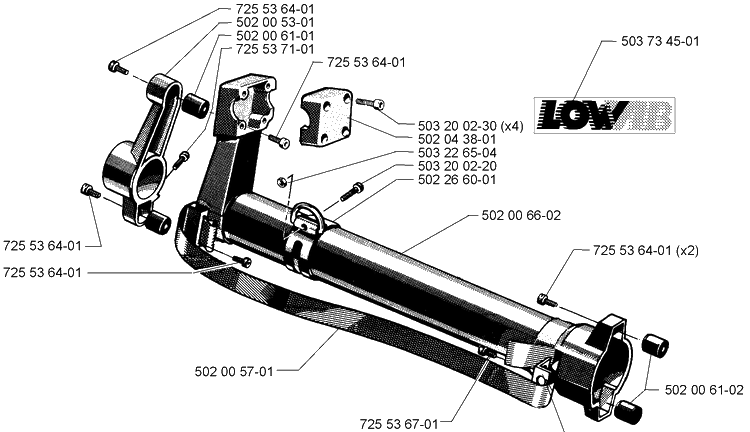 Supporting Tube Diagram and Parts List for 265RX 1999-03 Husqvarna Brush Cutter