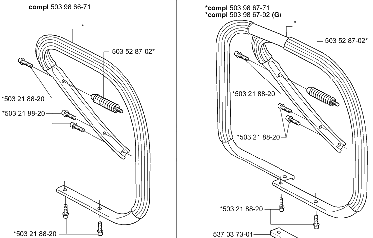Front Handle Diagram and Parts List for 385 2001-04 Husqvarna Chainsaw