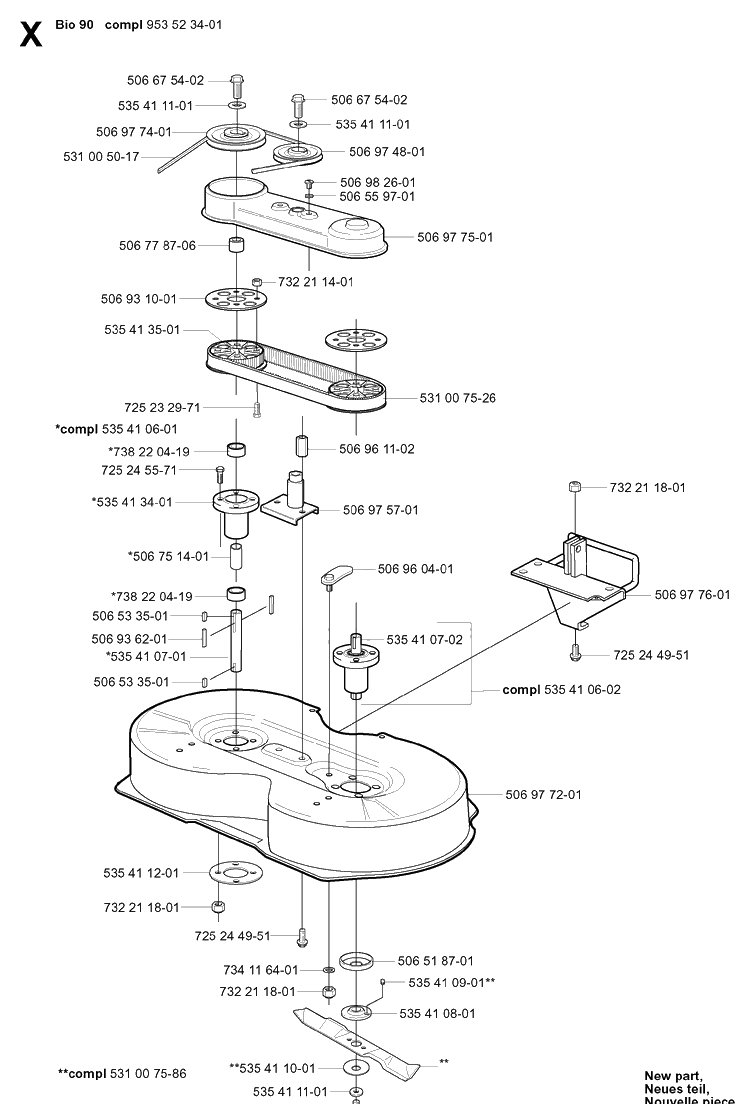 90cm Cutting Deck Diagram and Parts List for PR18 (953521901)(2004-01) Husqvarna Lawn Mower