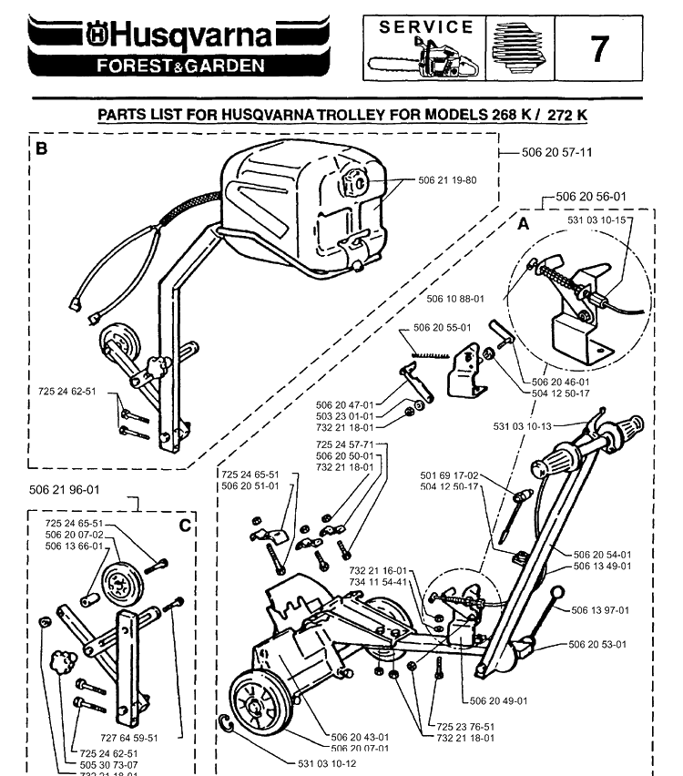 Attachments Diagram and Parts List for 268K 1992-01 Husqvarna Lawn Tractor Accessories