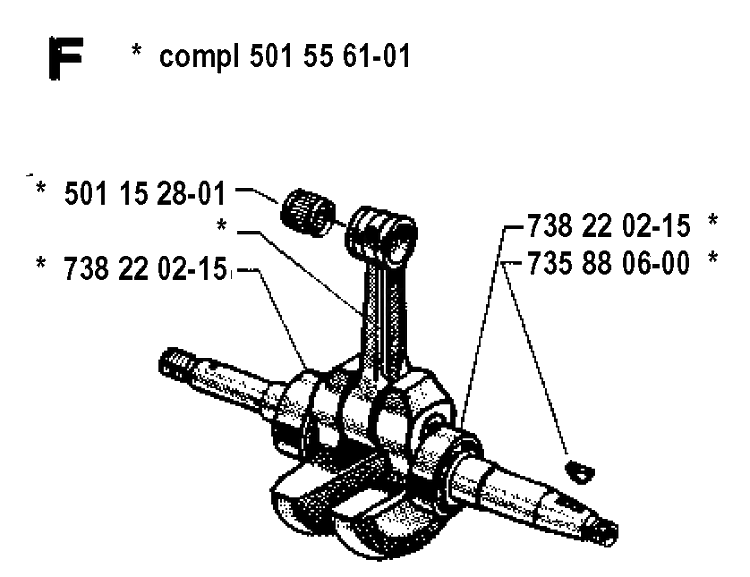 Crankshaft Diagram and Parts List for 265RX 19921800001-19954500000 Husqvarna Brush Cutter