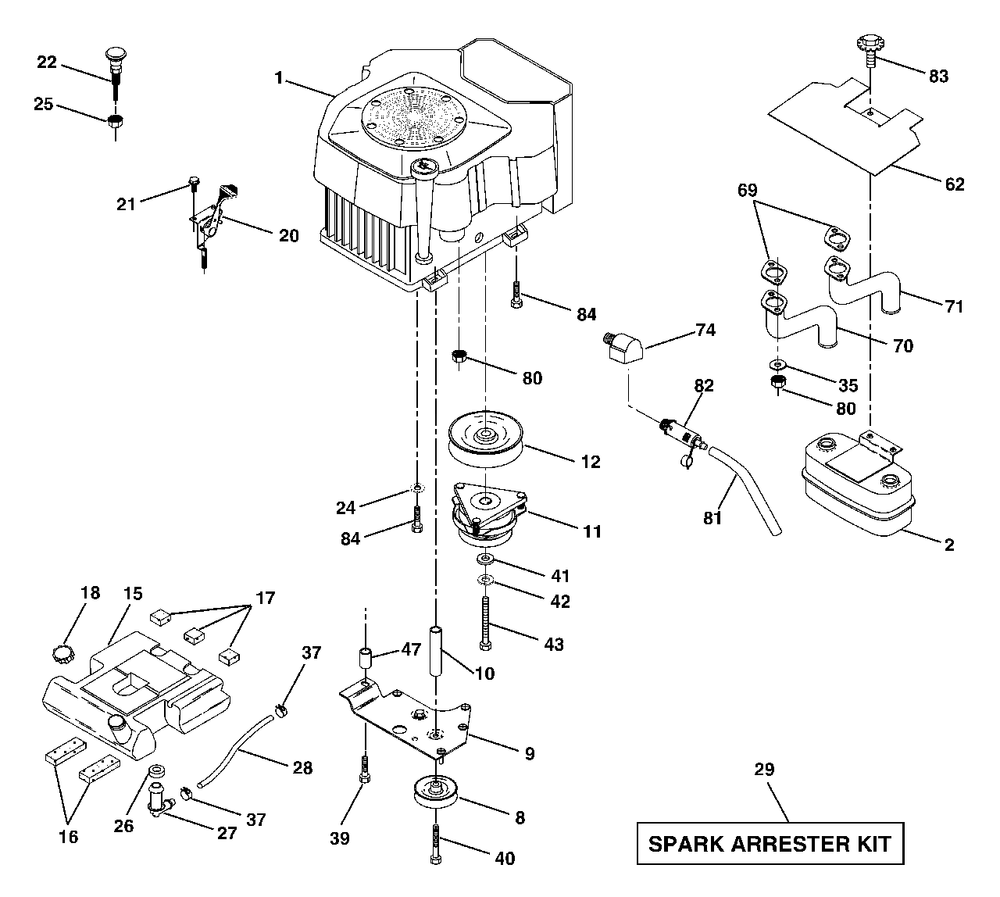 Engine Diagram and Parts List for GTH2350 (954568540-A)(2002-07) Husqvarna Lawn Tractor