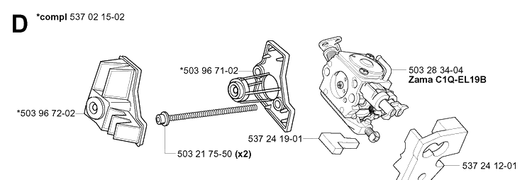 Carburetor Diagram and Parts List for 338XPT 20043100001-20051000000 Husqvarna Chainsaw