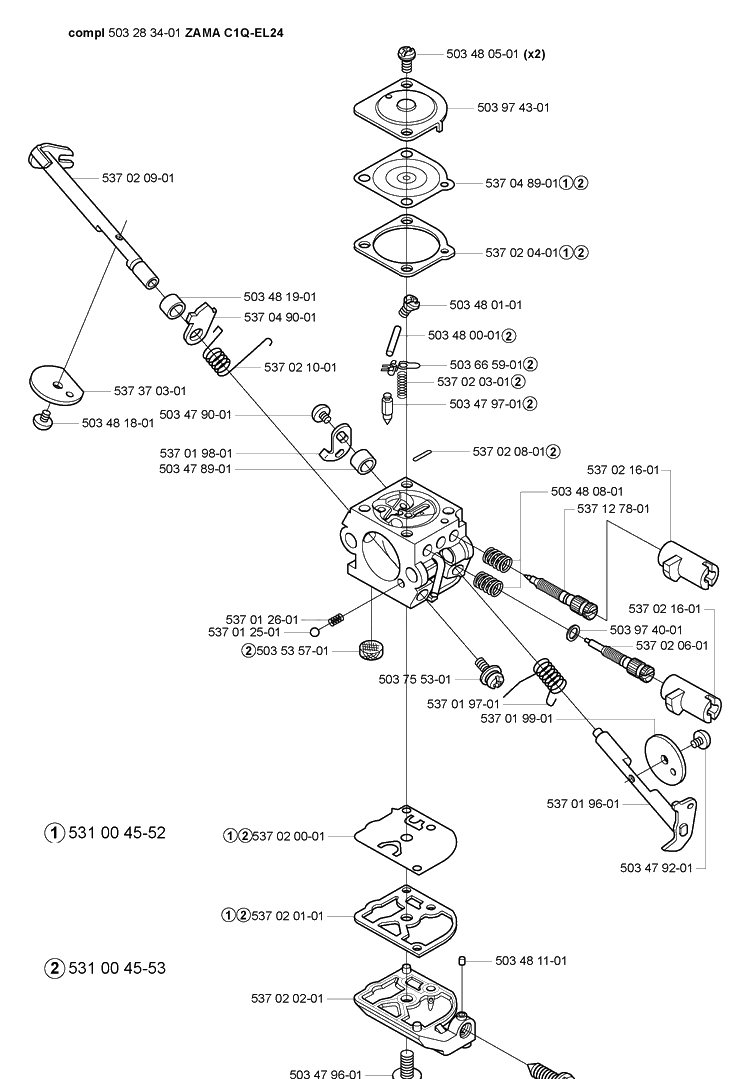 Carburetor Parts Diagram and Parts List for 223L 2005-04 Husqvarna Trimmer