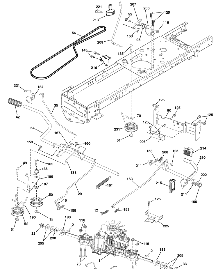 Drive Diagram and Parts List for YTH22V46 (96043010100)(2010-04) Husqvarna Lawn Mower