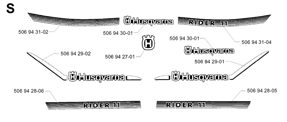 Decals Diagram and Parts List for R11 2001-01 Husqvarna Lawn Tractor