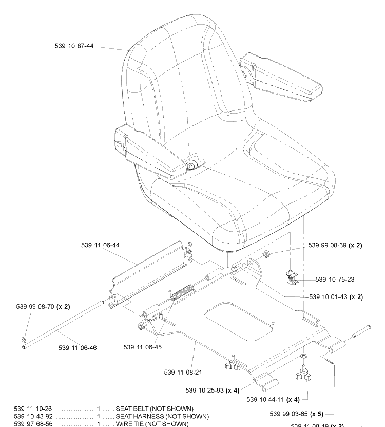 Seat Assembly Diagram and Parts List for IZ4217 (968999254)(2005-03) Husqvarna Lawn Mower