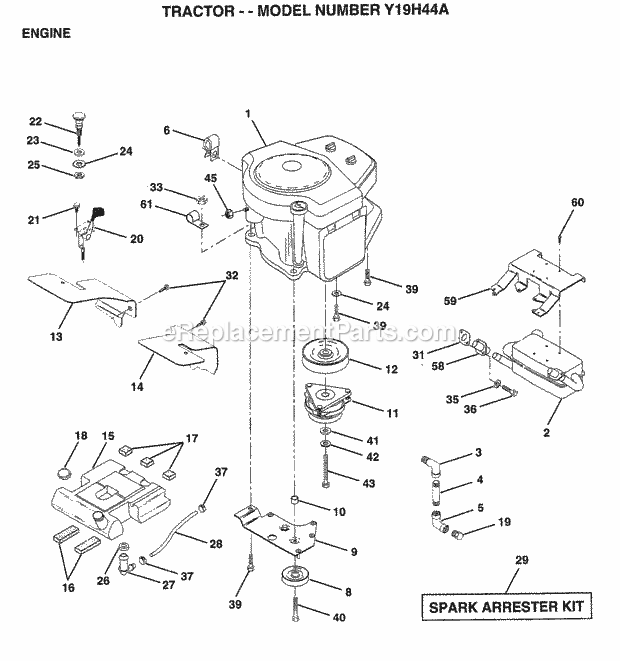 Engine Diagram and Parts List for Y19H44A 1995 Husqvarna Lawn Tractor