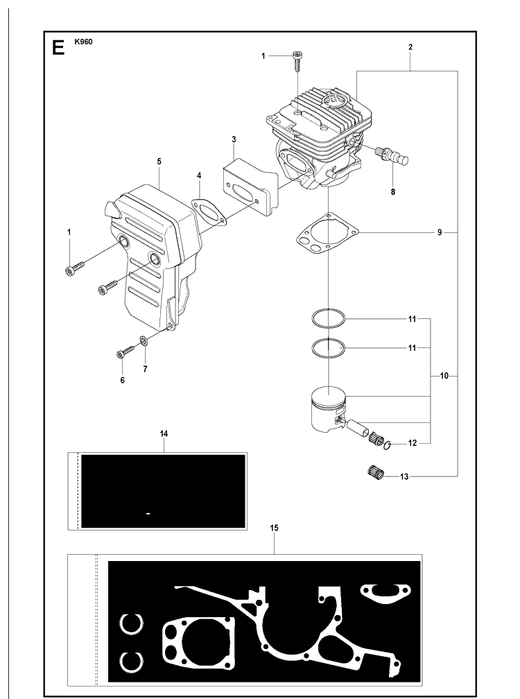 Cylinder Diagram and Parts List for KV960 2008-12 Husqvarna Lawn Tractor Accessories