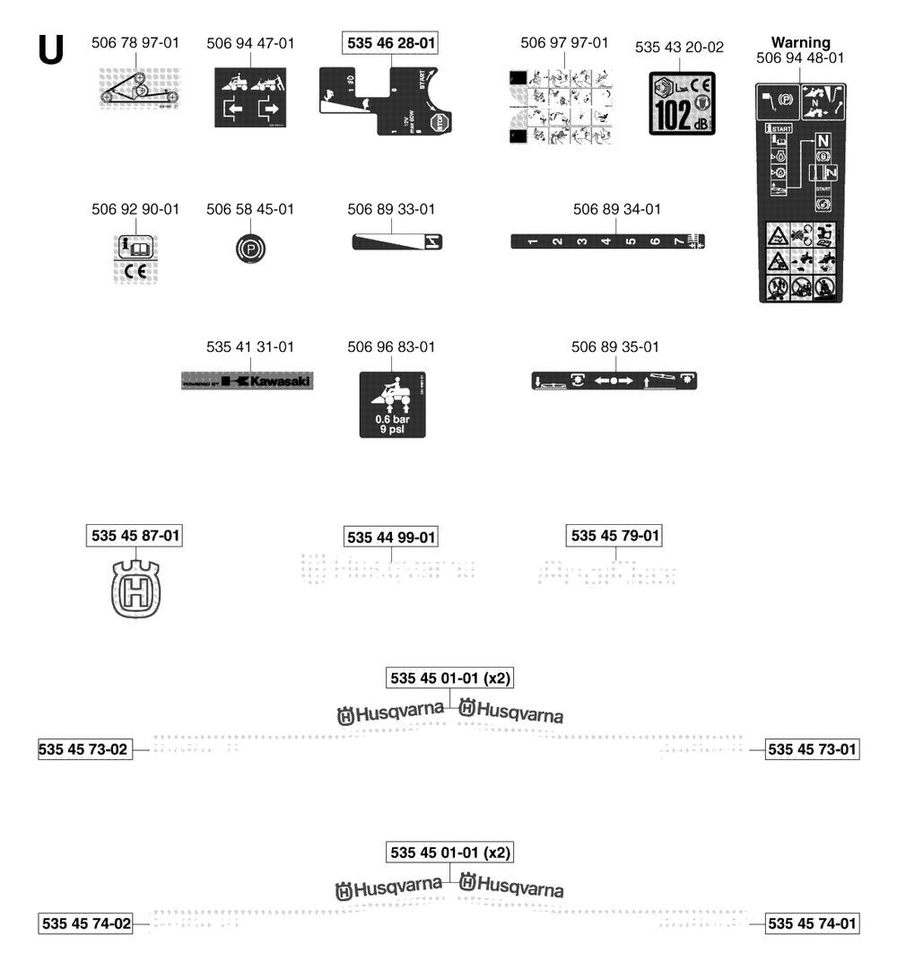 Decals Diagram and Parts List for PF18 2003-02 Husqvarna Lawn Tractor