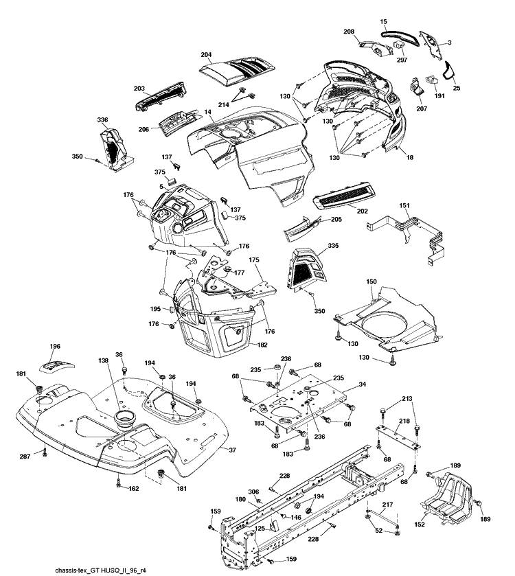 Chassis / Frame Diagram and Parts List for YTH22V46 (96043021300)(2015-09) Husqvarna Lawn Tractor