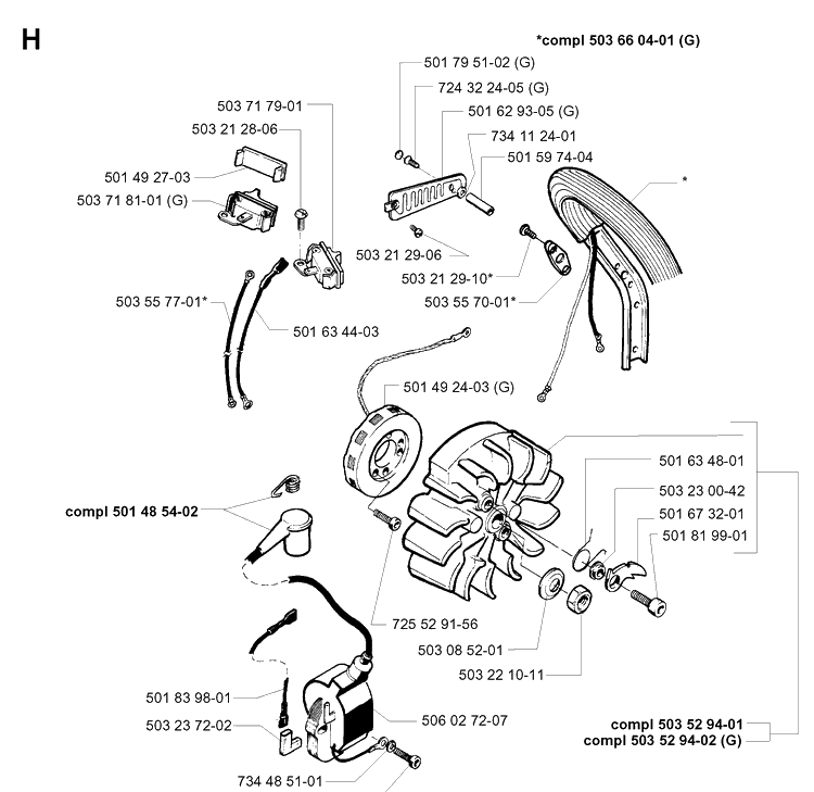 Electrical Diagram and Parts List for 262XP 19981400001-19992300000 Husqvarna Chainsaw