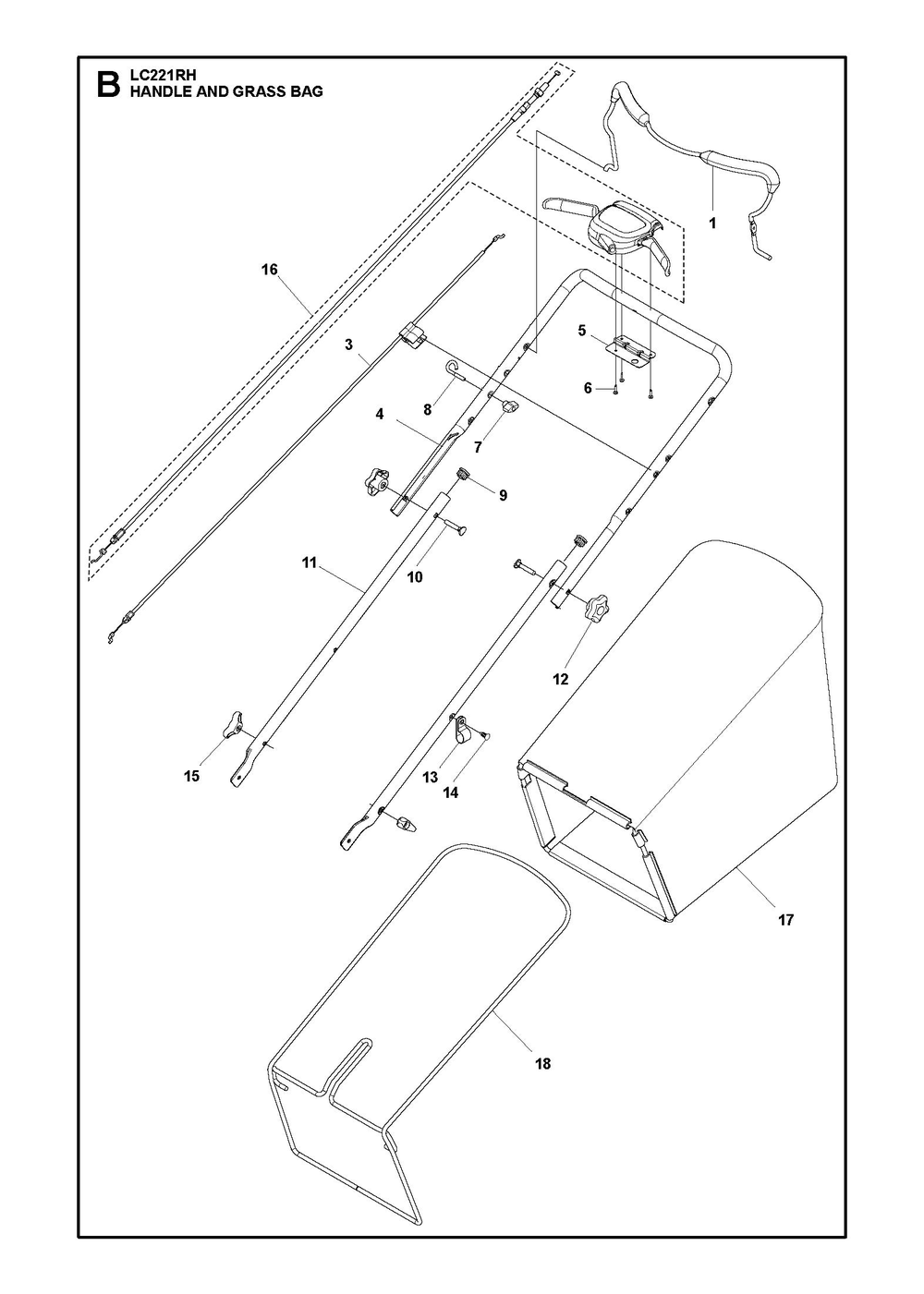 Handle Diagram and Parts List for LC221RH2016-2019  Husqvarna Lawn Mower