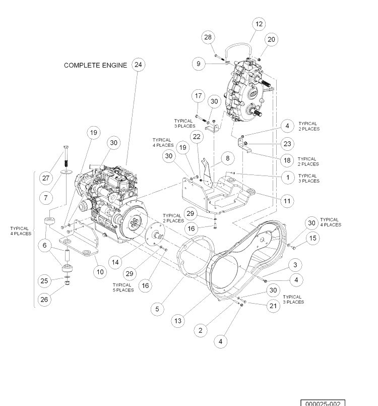 Kubota D722 Diesel Engine Mounting Diagram and Parts List for HUV4421DXP 2006-11 Husqvarna Lawn Tractor