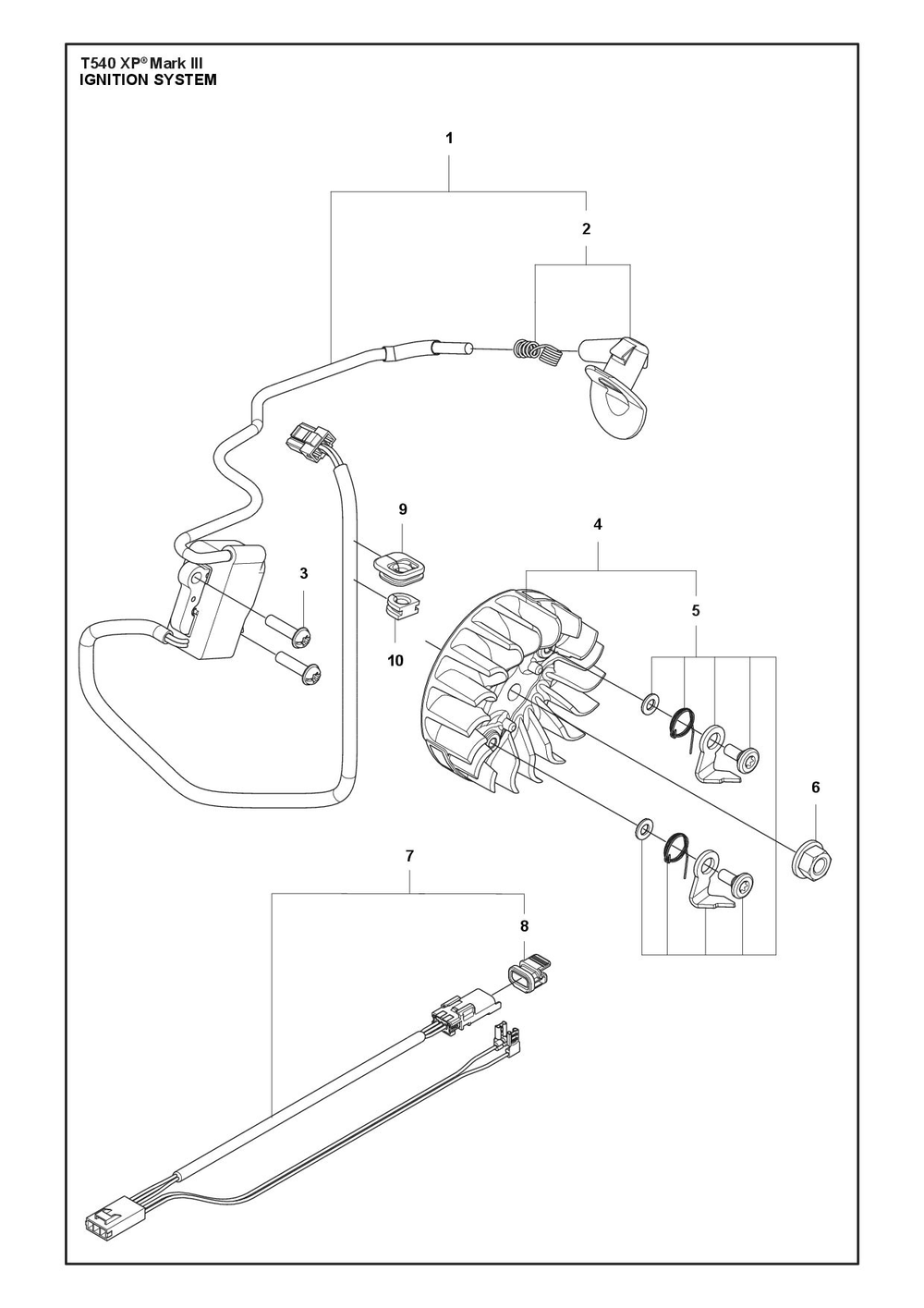 Ignition System Diagram and Parts List for T540XPMARKIII  Husqvarna Chainsaw