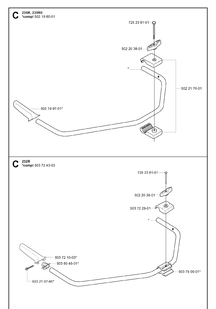 Handle Diagram and Parts List for 232L 20060100001-20070100000 Husqvarna Edger