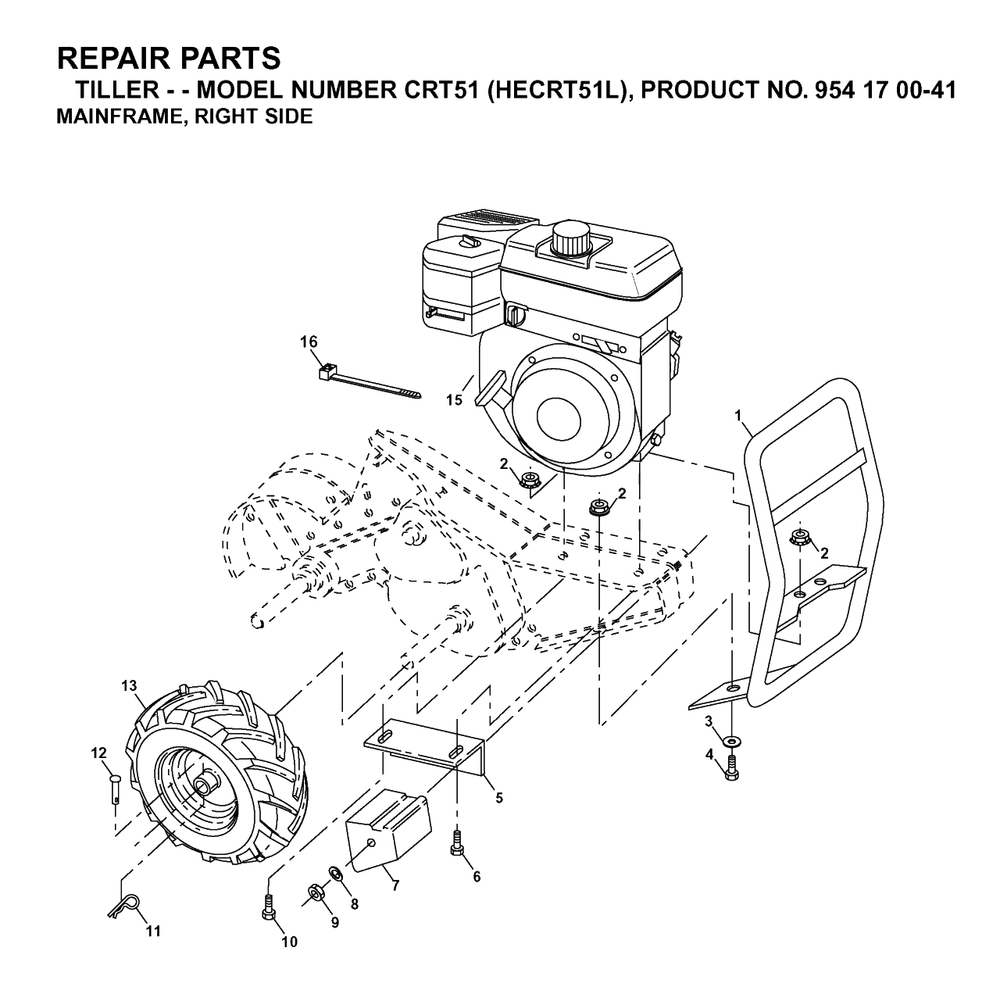 Mainframe, Right Side Diagram and Parts List for CRT51 (954170041-L)(2003-01) Husqvarna Tiller
