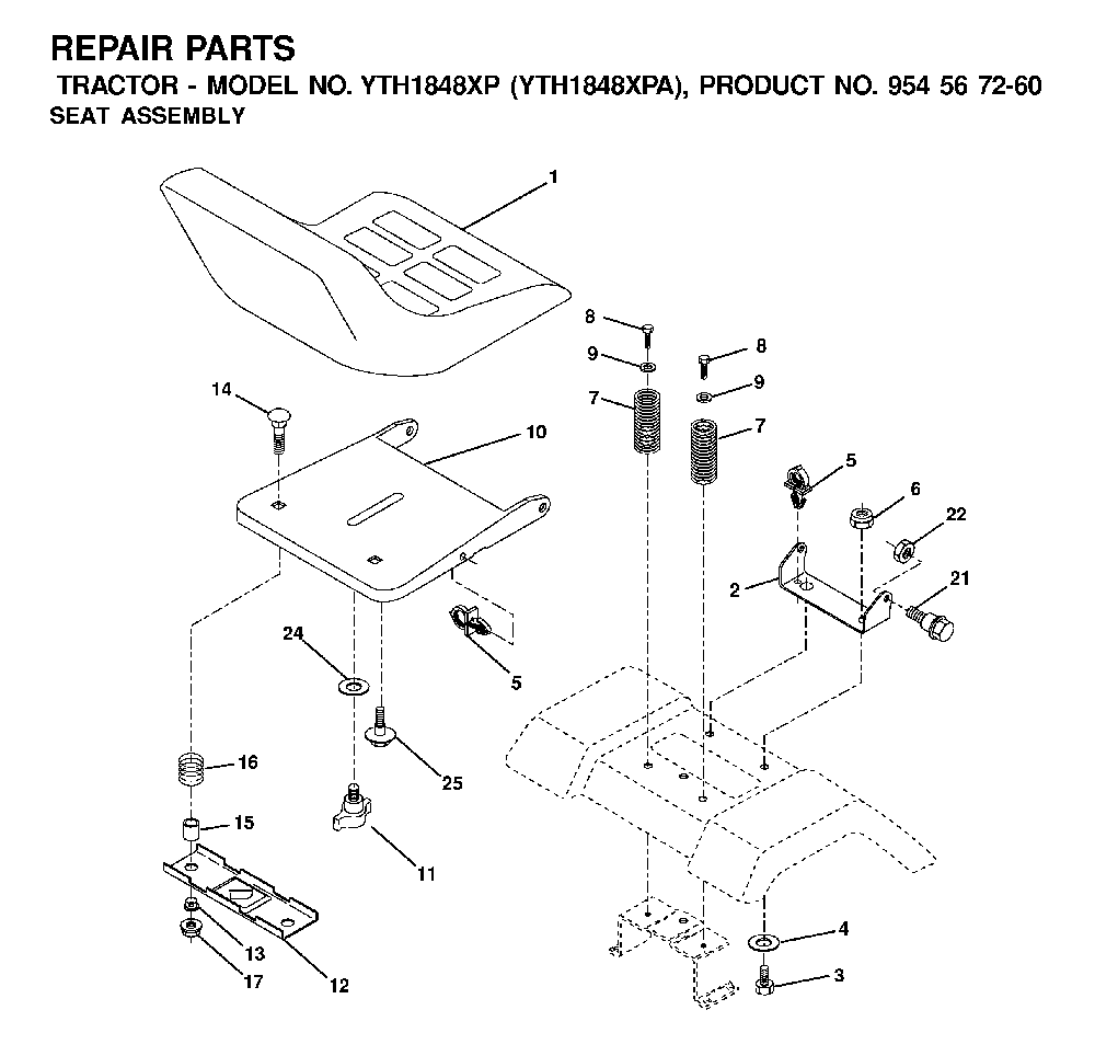 Seat Diagram and Parts List for YTH1848XPA (954567260)(2001-02) Husqvarna Lawn Tractor
