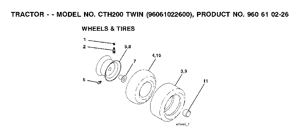 Wheels And Tires Diagram and Parts List for CTH200TWIN (96061022600)(2007-10) Husqvarna Lawn Tractor